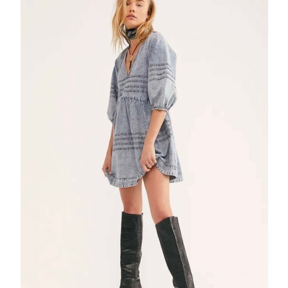 Free People Denim shift babydoll dress